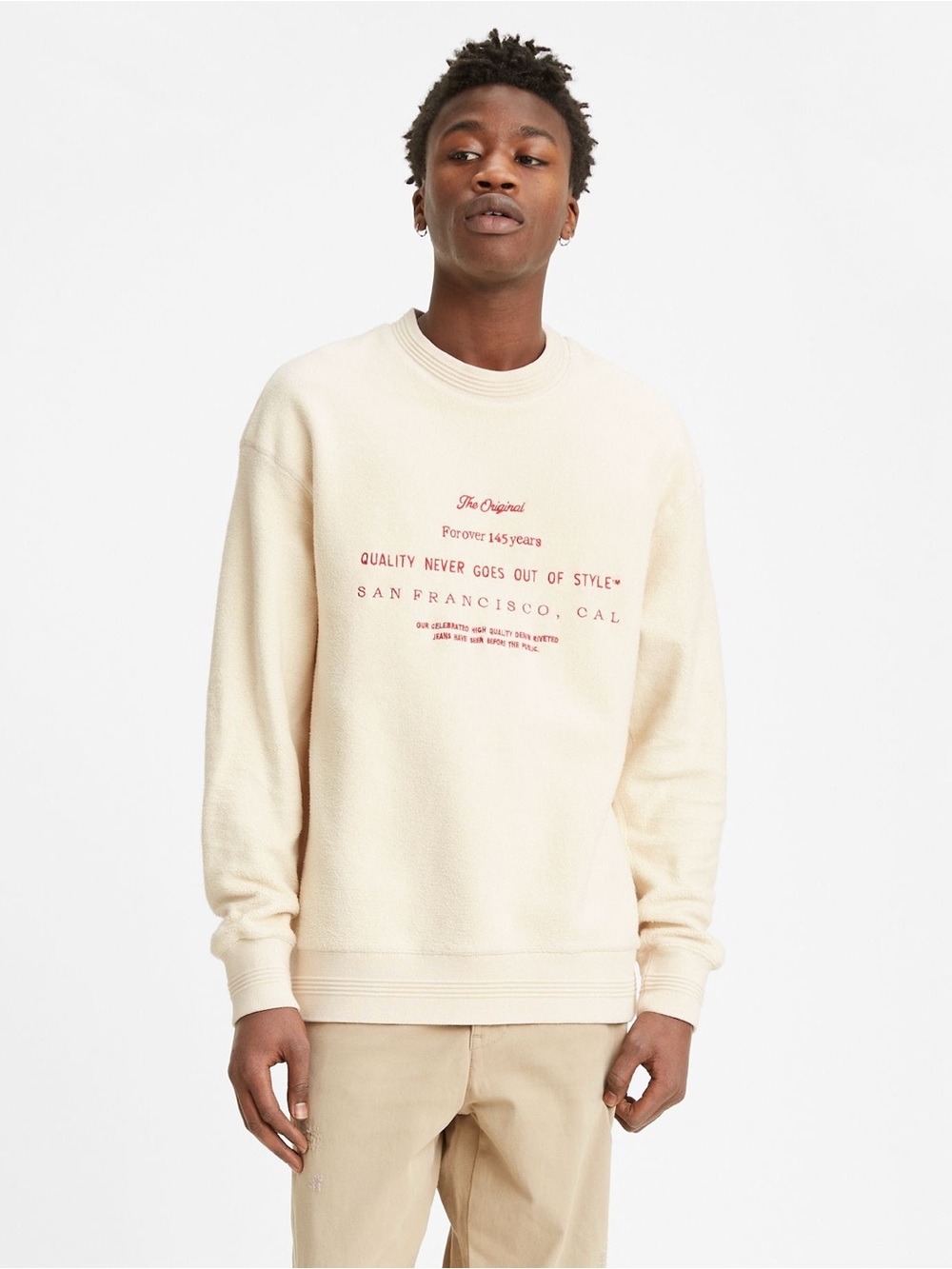 Levi's Relaxed Fit Logo Crewneck Sweatshirt Almond Milk Cream L